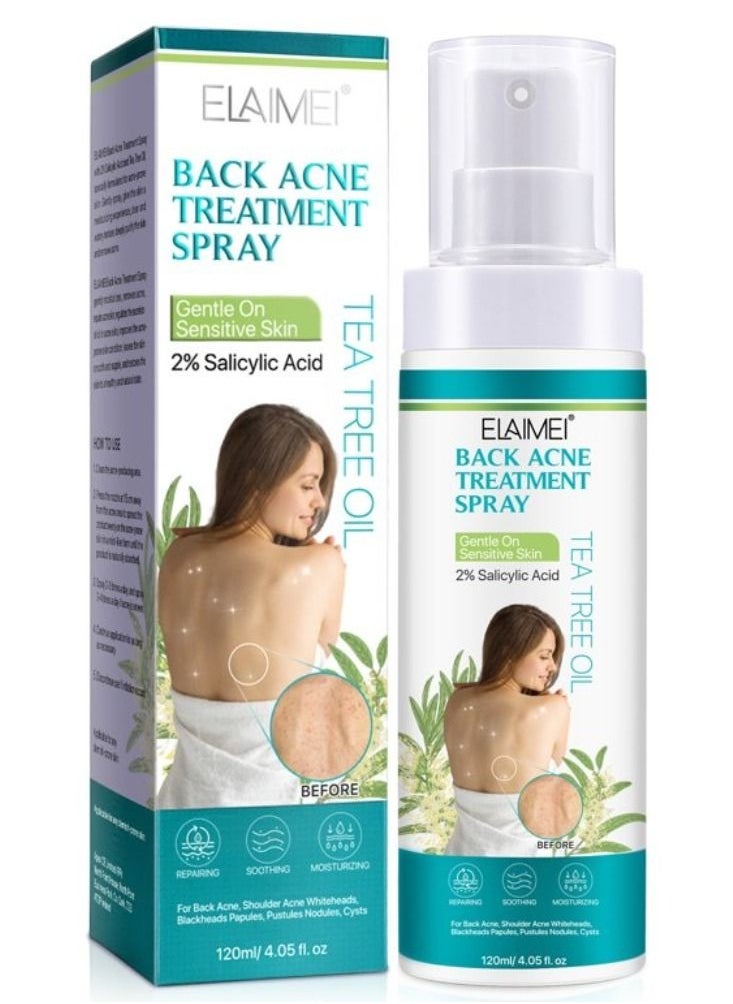 Elaimei 120ml Back Acne Treatment Spray 2% Salicylic Acid Body Acne Treatment with Herbal Formula Back Acne Solution Tea Tree Oil Spray Soothing and Moisturizing Spray for Sensitive Skin Back Acne Spray  - Image 2