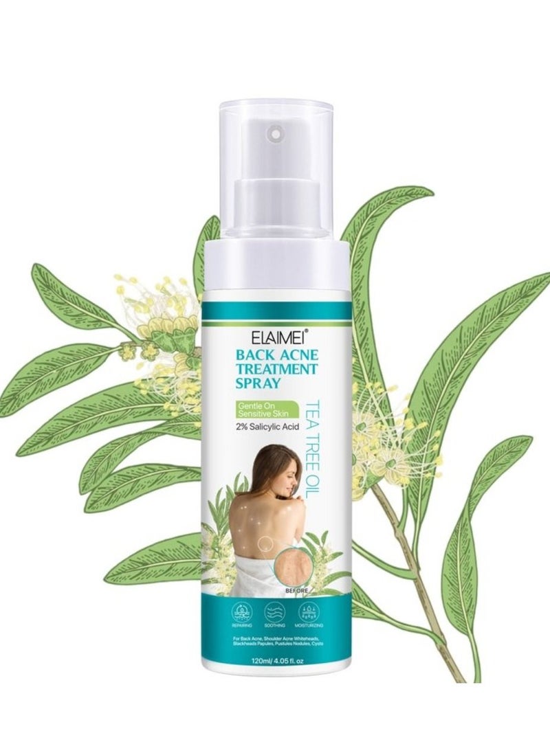 Elaimei 120ml Back Acne Treatment Spray 2% Salicylic Acid Body Acne Treatment with Herbal Formula Back Acne Solution Tea Tree Oil Spray Soothing and Moisturizing Spray for Sensitive Skin Back Acne Spray  - Image 3