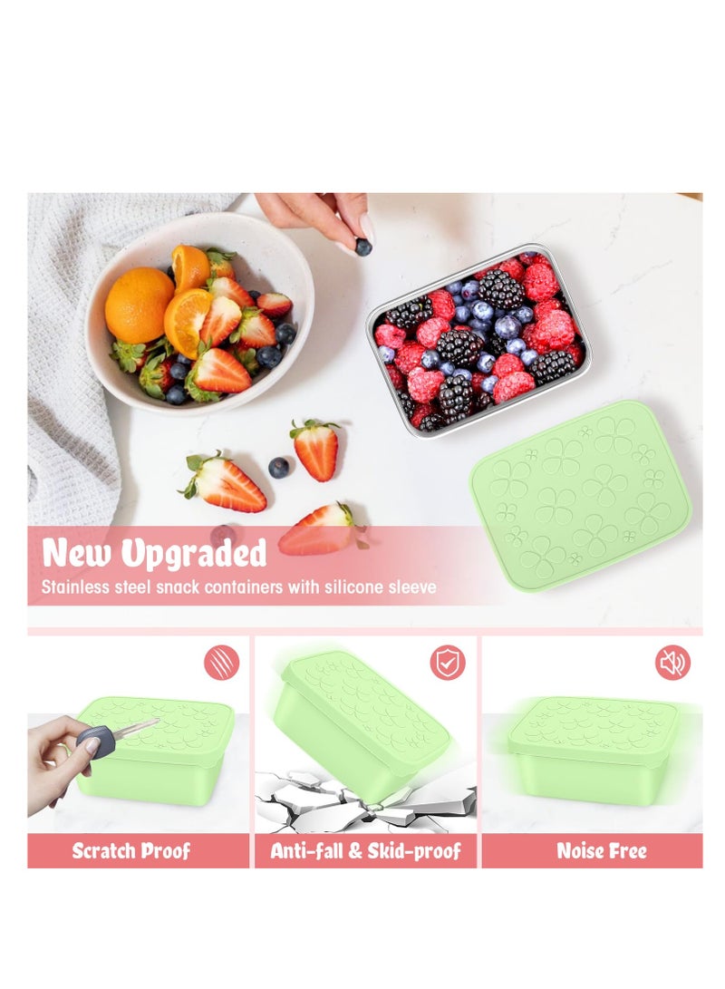 Excefore 2 Pack Stainless Steel Snack Containers, Reusable Small Metal Bento Lunch Container Box, Leak Proof silicone Lids&Dip Containers, Suitable for Daycare, School Travel (18oz) - Image 3