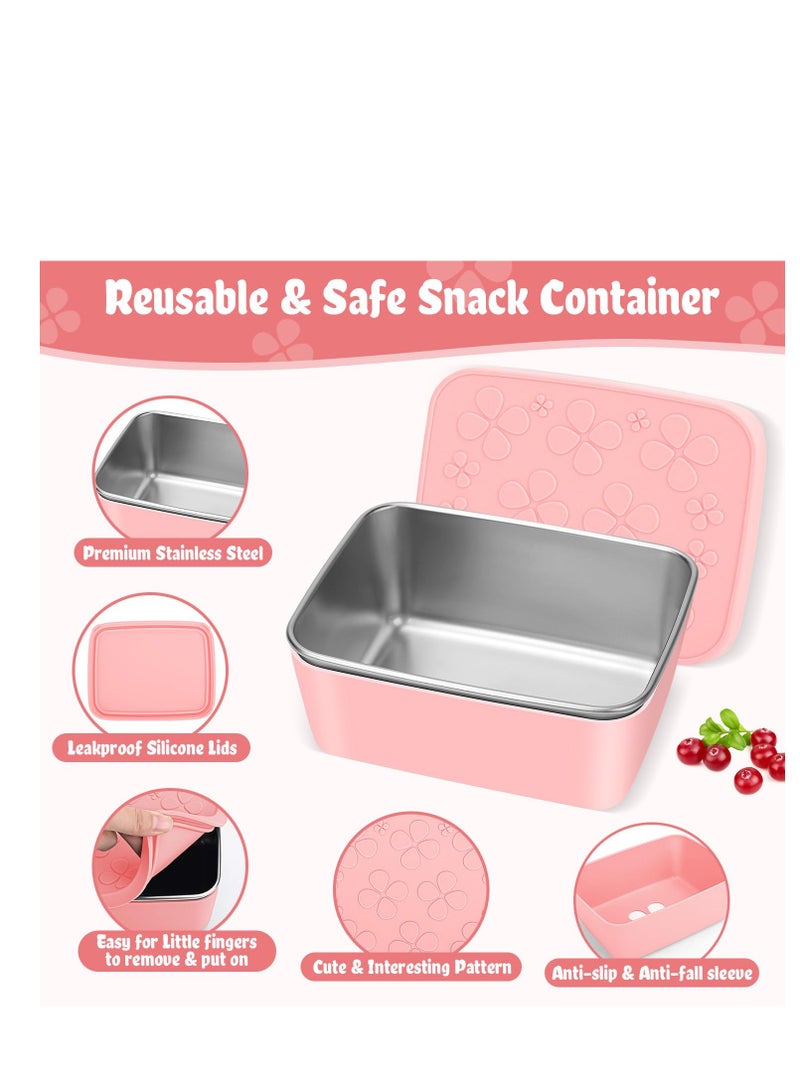 Excefore 2 Pack Stainless Steel Snack Containers, Reusable Small Metal Bento Lunch Container Box, Leak Proof silicone Lids&Dip Containers, Suitable for Daycare, School Travel (18oz) - Image 4