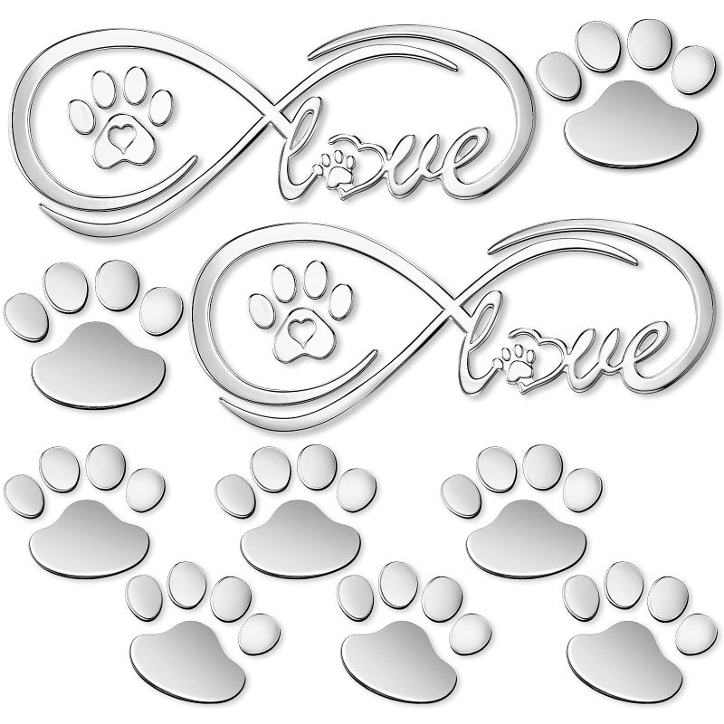 Frienda 10 Pcs 3D Paw Print Car Decals Window Decal Heart Paw Car Sticker Dog Footprint Self Adhesive Decoration Bumper Window Laptops Luggage Interior Accessories Decor