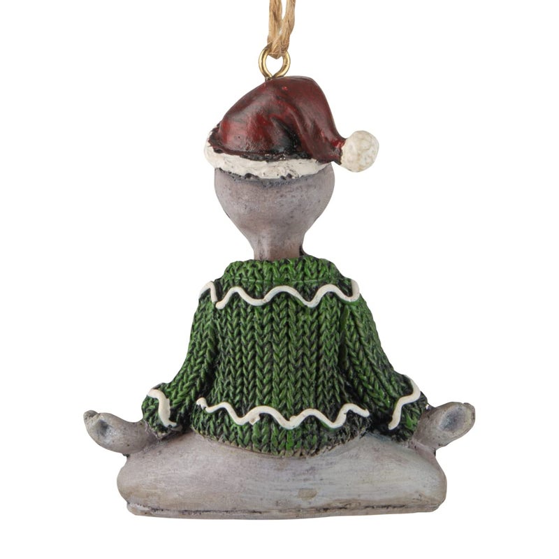 BELLA HAUS DESIGN BELLA HAUS DESIGN Yoga Alien Wearing Ugly Christmas Sweater Tree Ornament | 3  Tree Figurines Resin Ornament - Image 3