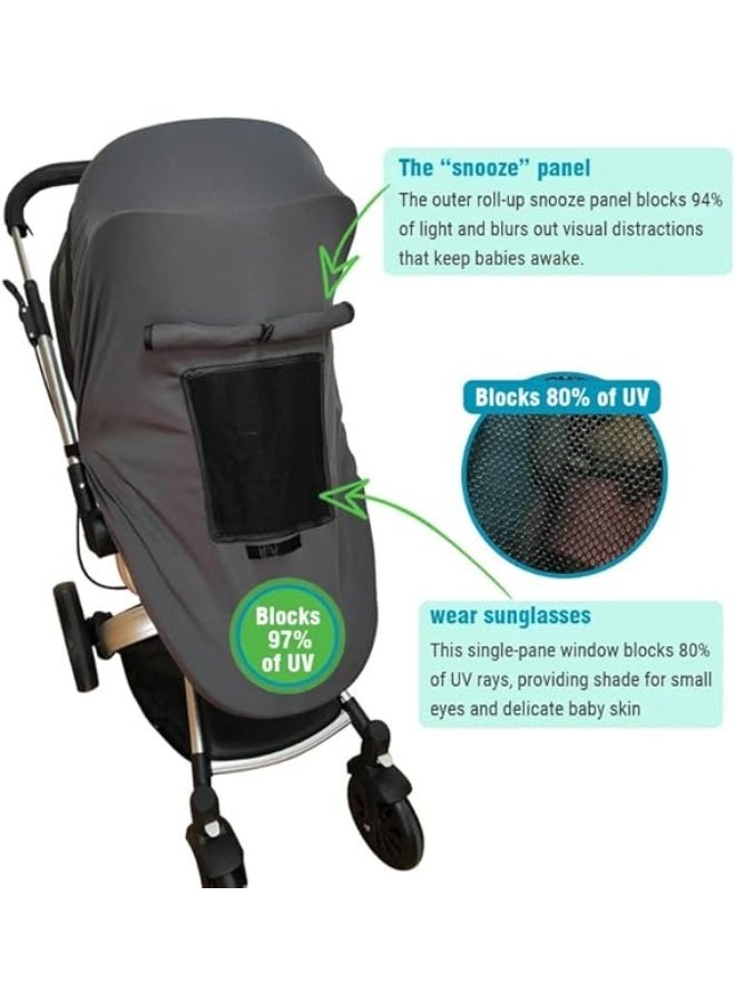 ZARCHE Baby Stroller Sun Shade - Universal fit, Sleep Aid for Pushchairs & Strollers, Blocks up to 99% of UV (Black) - Image 1
