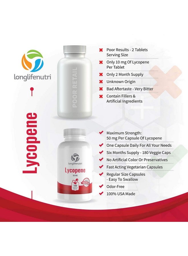 LongLifeNutri Lycopene 50Mg 180 Vegetarian Capsules; Supplement Health; Natural Tomato Extract Nongmo; Pure Powder - Image 5