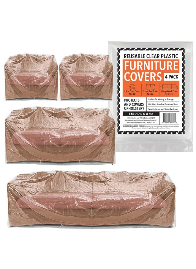 IMPRESA - [Variety 4 Pack Plastic Furniture Covers For Moving & Storage -Couch Covers For Sofa, Loveseat & 2 Armchairs - 2 Mil Couch Cover For Moving - Plastic Cover For Couch - Sofa Cover For Moving - Image 1