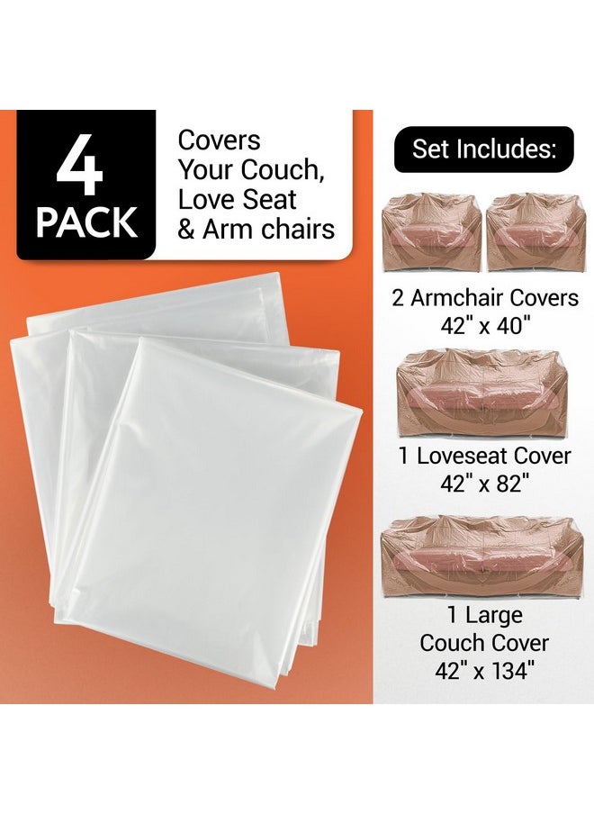 IMPRESA - [Variety 4 Pack Plastic Furniture Covers For Moving & Storage -Couch Covers For Sofa, Loveseat & 2 Armchairs - 2 Mil Couch Cover For Moving - Plastic Cover For Couch - Sofa Cover For Moving - Image 1