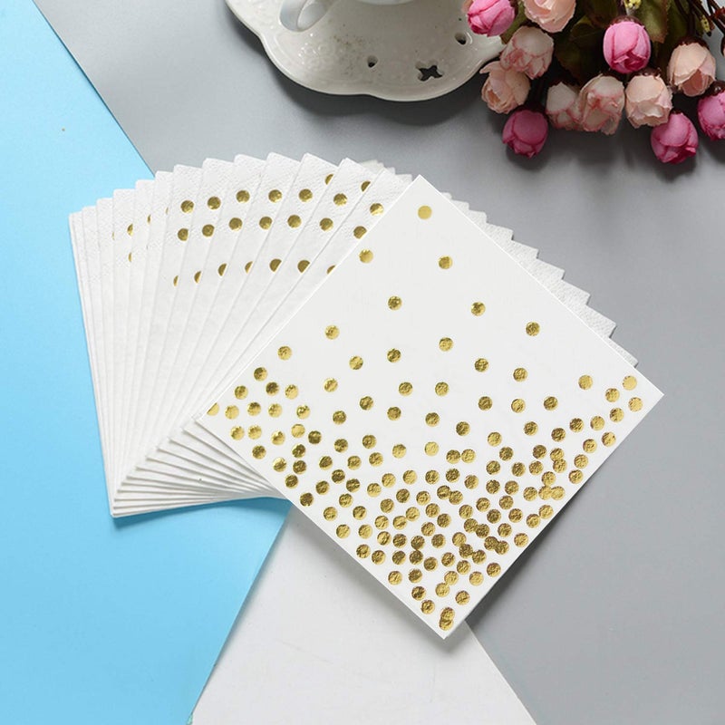 KRGMNHR 50 Pack Disposable Gold Foil Cocktail Napkins | Birthday Wedding Baby/Bridal Shower Celebration/Party/Event | Dessert/Cake table  3-Ply  Unfolded 10"" x 10""  Folded 5"" x 5"" - Image 2