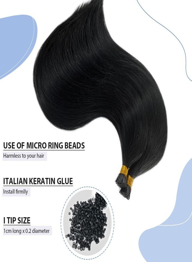 Smartinnov Black I Tip Hair Extensions Real Human Hair 20 Inch Keratin I Tips Human Hair Extensions #1 Jet Black Soft Straight Hair for Women Black Pre Bonded I Tip Remy Hair Extensions 1g/s 50s/Pack - Image 5