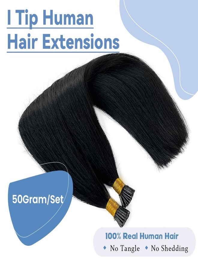 Smartinnov Black I Tip Hair Extensions Real Human Hair 20 Inch Keratin I Tips Human Hair Extensions #1 Jet Black Soft Straight Hair for Women Black Pre Bonded I Tip Remy Hair Extensions 1g/s 50s/Pack - Image 2