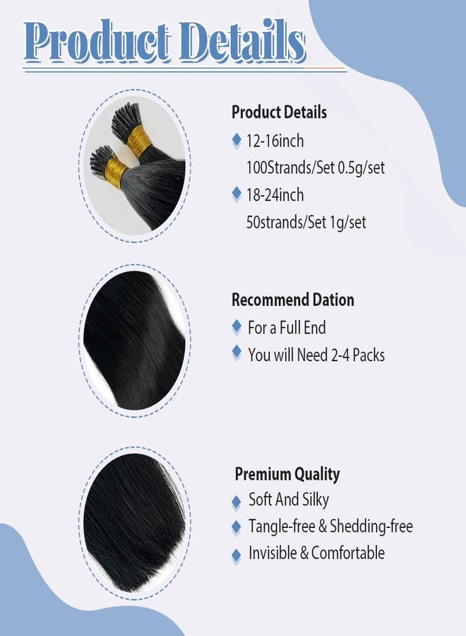 Smartinnov Black I Tip Hair Extensions Real Human Hair 20 Inch Keratin I Tips Human Hair Extensions #1 Jet Black Soft Straight Hair for Women Black Pre Bonded I Tip Remy Hair Extensions 1g/s 50s/Pack - Image 3