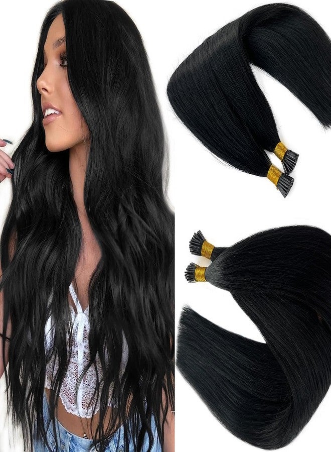 Smartinnov Black I Tip Hair Extensions Real Human Hair 20 Inch Keratin I Tips Human Hair Extensions #1 Jet Black Soft Straight Hair for Women Black Pre Bonded I Tip Remy Hair Extensions 1g/s 50s/Pack - Image 1