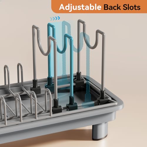 Laveshop Small Dish Drying Rack Compact Dish Drainer for Kitchen Counter with Adjustable Back Slots SpaceSaving for Small Kitchens Gray - Image 3