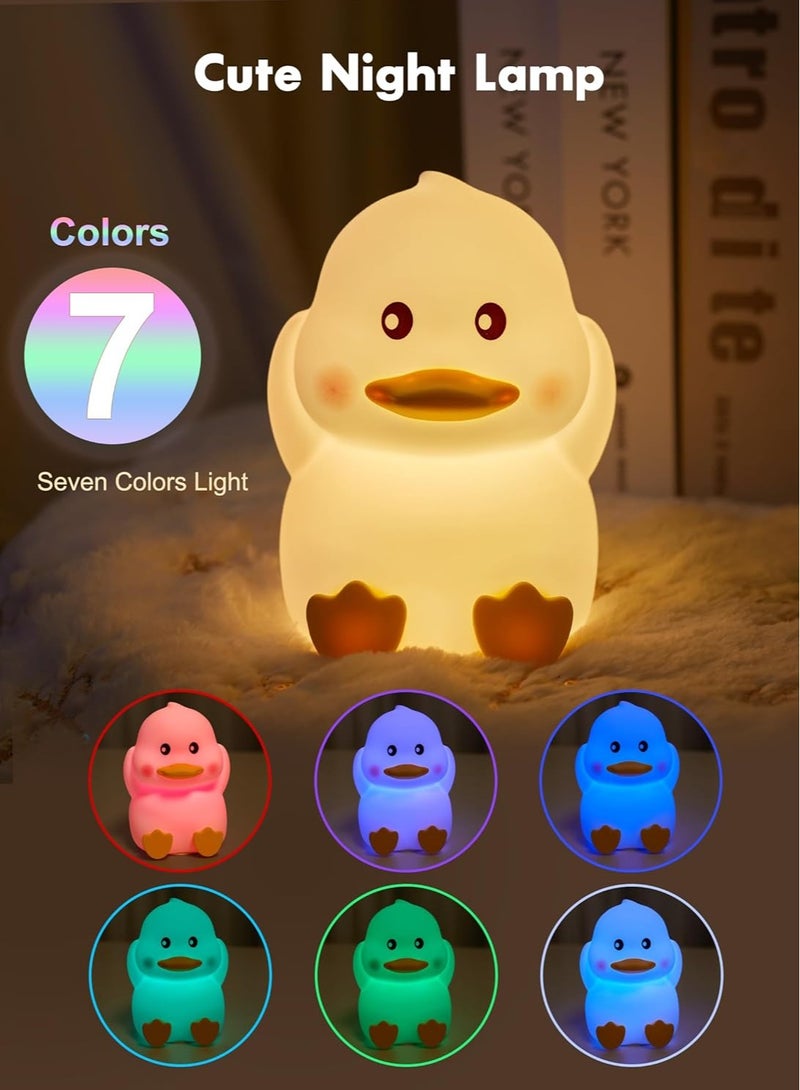 KASTWAVE Duck Night Light for Kids, Cute Silicone Night Light, Dimmable Nursery Nightlight, with 2 Levels of Brightness, 7 Colors Rechargeable Bedside Touch Lamp, Squishy Duck Lamp, Portable Night Light - Image 3