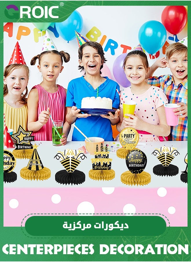 GROIC - 9 Pack Happy Birthday Centerpieces for Tables,Happy Birthday Table Decorations,Black and Gold Birthday Decorations,Party Table Decorations,Birthday Table Toppers - Image 1