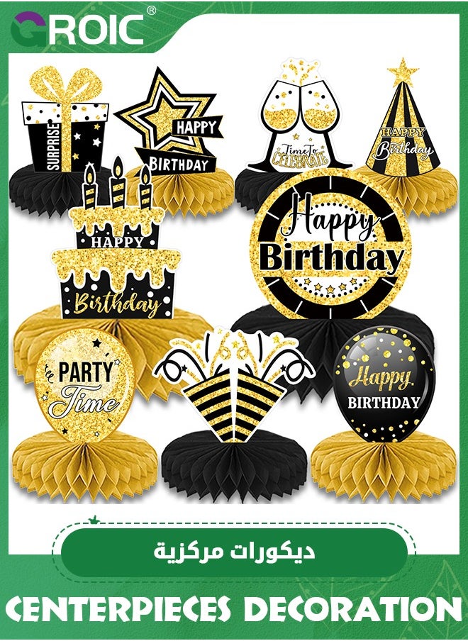 GROIC - 9 Pack Happy Birthday Centerpieces for Tables,Happy Birthday Table Decorations,Black and Gold Birthday Decorations,Party Table Decorations,Birthday Table Toppers - Image 1