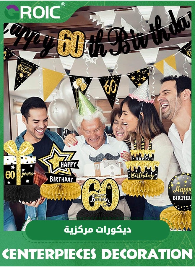 GROIC - 9 Pack Happy Birthday Centerpieces for Tables,Happy Birthday Table Decorations,Black and Gold Birthday Decorations,Party Table Decorations,Birthday Table Toppers - Image 1