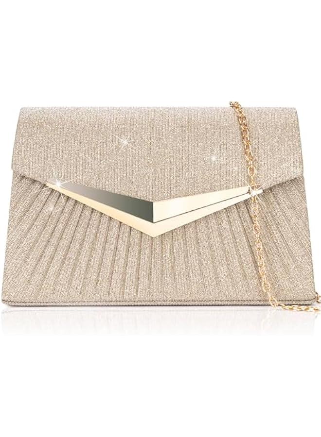 Arabest Women's Evening Handbags, Sparkly Pleated Evening Purse, Elegant Sequins Clutch for Wedding Formal Cocktail Party - Image 1