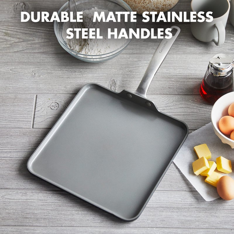 GreenPan Chatham Hard Anodized Healthy Ceramic Nonstick, 11" Griddle Pan, PFAS-Free, Dishwasher Safe, Oven Safe, Gray - Image 3