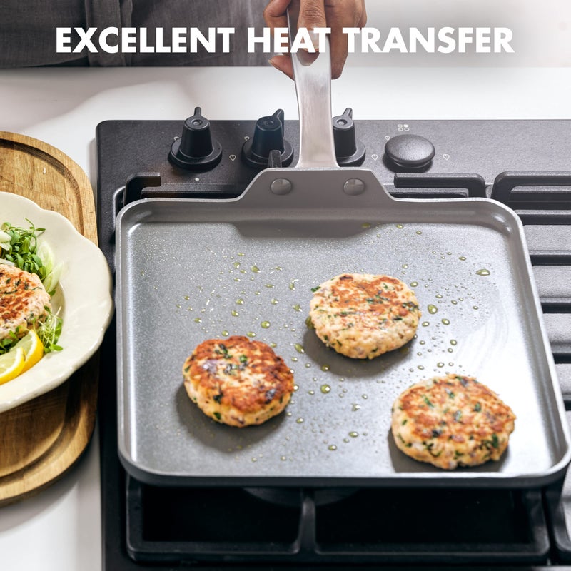 GreenPan Chatham Hard Anodized Healthy Ceramic Nonstick, 11" Griddle Pan, PFAS-Free, Dishwasher Safe, Oven Safe, Gray - Image 2