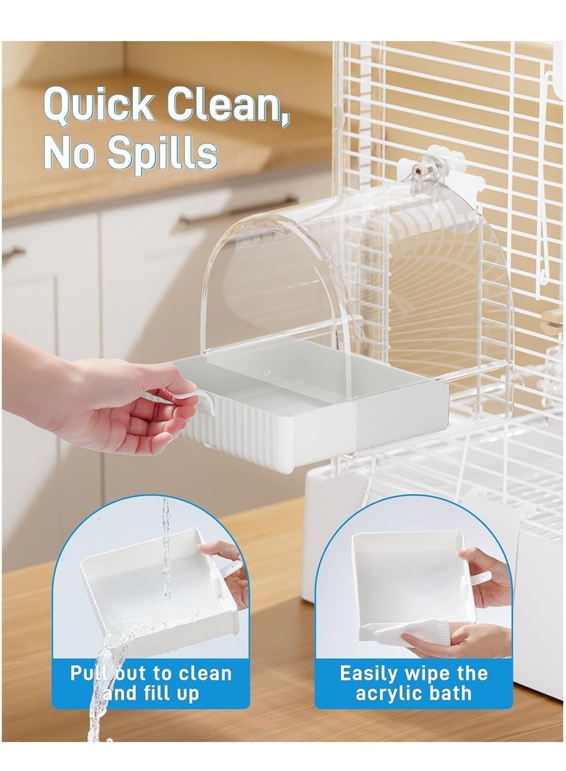 تراسل صندوق حمام الطيور المعلق، حمام الطيور للقفص، 3 في 1 حمام/وعاء/بيت متعدد الوظائف للطيور، إكسسوارات أقفاص الطيور مناسبة للطيور الصغيرة إلى المتوسطة، مثل طيور الحب، الببغاء والببغاوات، الببغاءات، المانيكين - Image 3