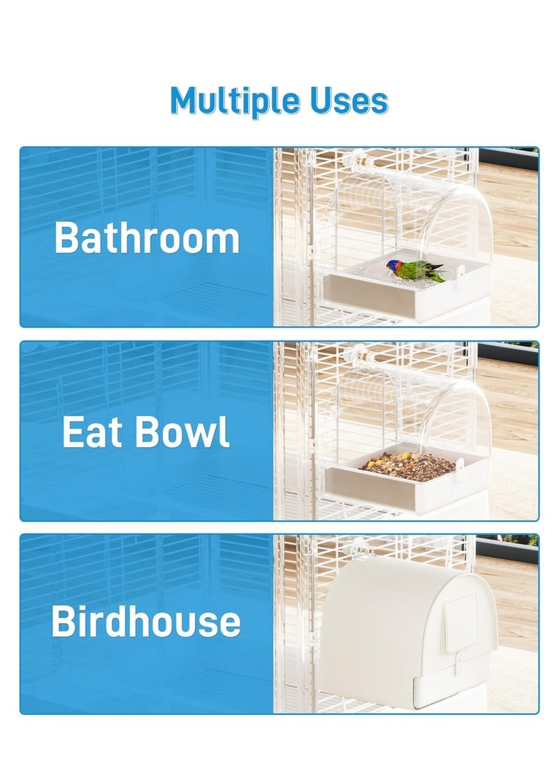 تراسل صندوق حمام الطيور المعلق، حمام الطيور للقفص، 3 في 1 حمام/وعاء/بيت متعدد الوظائف للطيور، إكسسوارات أقفاص الطيور مناسبة للطيور الصغيرة إلى المتوسطة، مثل طيور الحب، الببغاء والببغاوات، الببغاءات، المانيكين - Image 4