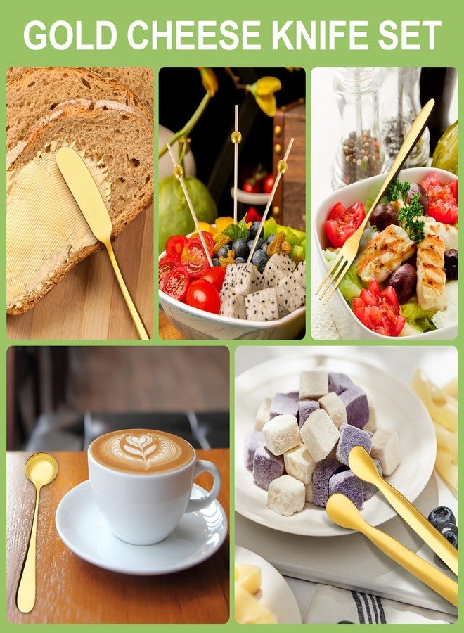 Foyucool 98 Pcs Charcuterie Board Accessories, Stainless Steel Cheese Spreaders with Wooden Handle Forks Spoons Mini Serving Tongs Honey Dippers Sauce Cups Toothpick Flags Charcuterie Utensils, Gold - Image 5