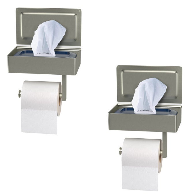 SELFADHESIVE TOILET PAPER HOLDER WALL MOUNT WITH SHELF WIPES STORAGE BRUSHED NICKEL STAINLESS STEEL MODERN TOILET TISSUE HOLDER FOR BATHROOM KITCHEN ADHESIVE AND SCREW INSTALLATION 2 PACK