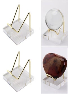 Acrylic Display Stand, 5x5x4cm Gold Arms Clear Polished Jewelry Stand Ring Showcase Holder Base, Small Mineral Crystal for Gemstone Decor Collectible (2Pcs)