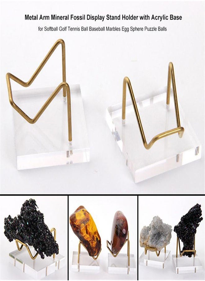 Y&D - Acrylic Display Stand, 5x5x4cm Gold Arms Clear Polished Jewelry Stand Ring Showcase Holder Base, Small Mineral Crystal for Gemstone Decor Collectible (2Pcs) - Image 1