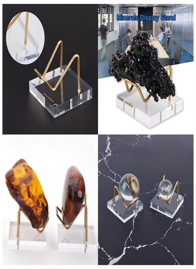 Y&D - Acrylic Display Stand, 5x5x4cm Gold Arms Clear Polished Jewelry Stand Ring Showcase Holder Base, Small Mineral Crystal for Gemstone Decor Collectible (2Pcs) - Image 1