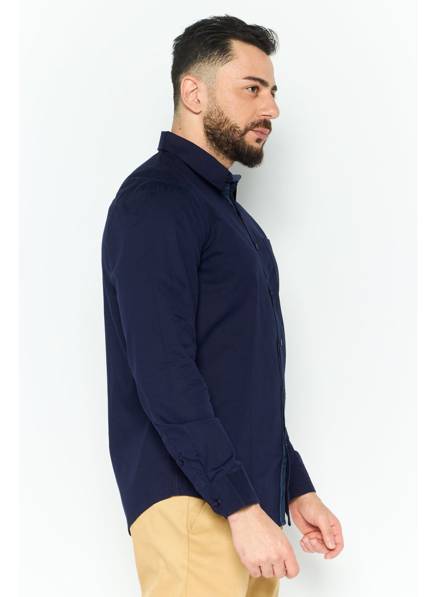 English Laundry Men Regular Fit Chest Pocket Long Sleeve Casual Shirt, Navy  - Image 2