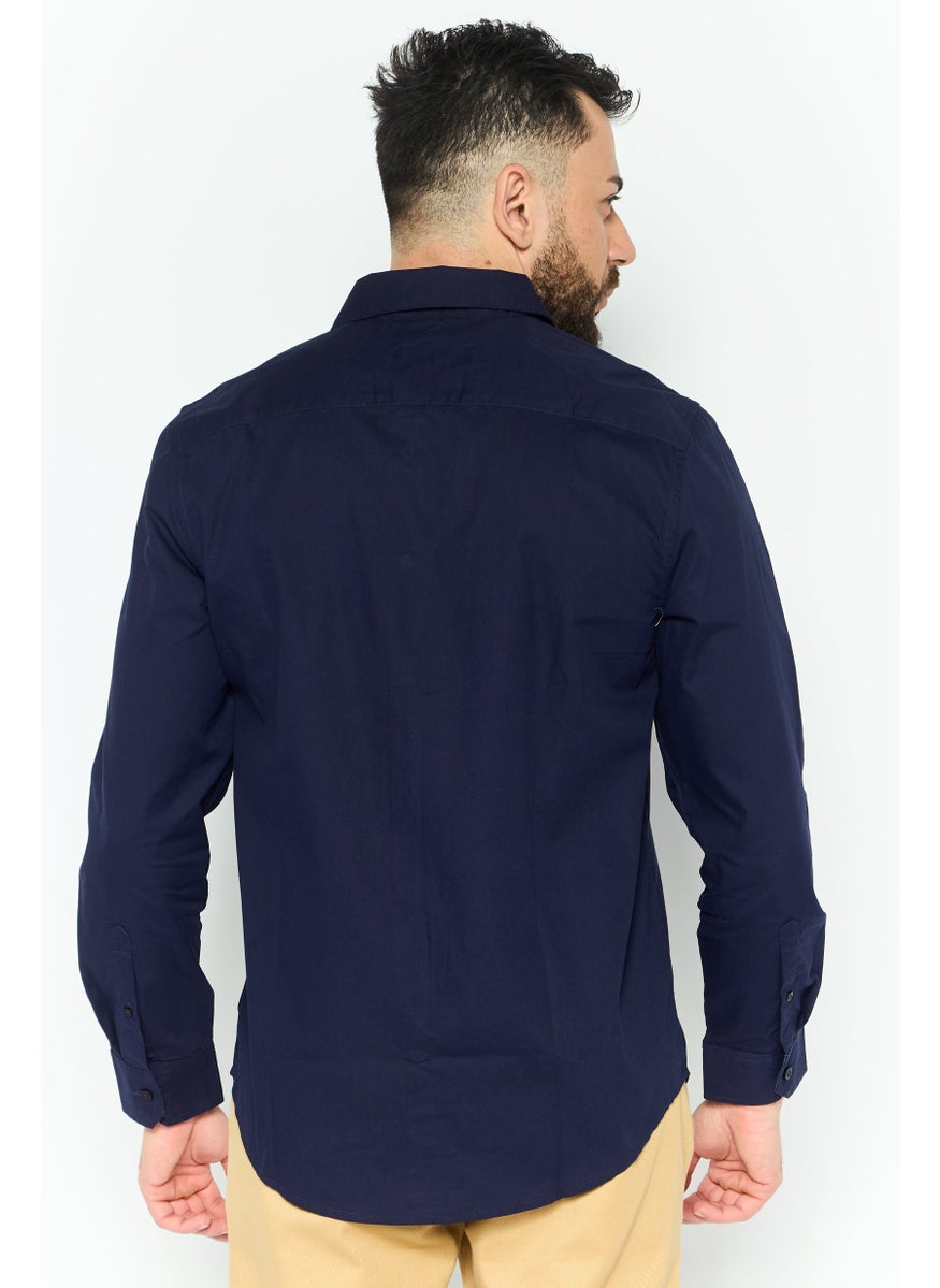 English Laundry Men Regular Fit Chest Pocket Long Sleeve Casual Shirt, Navy  - Image 3