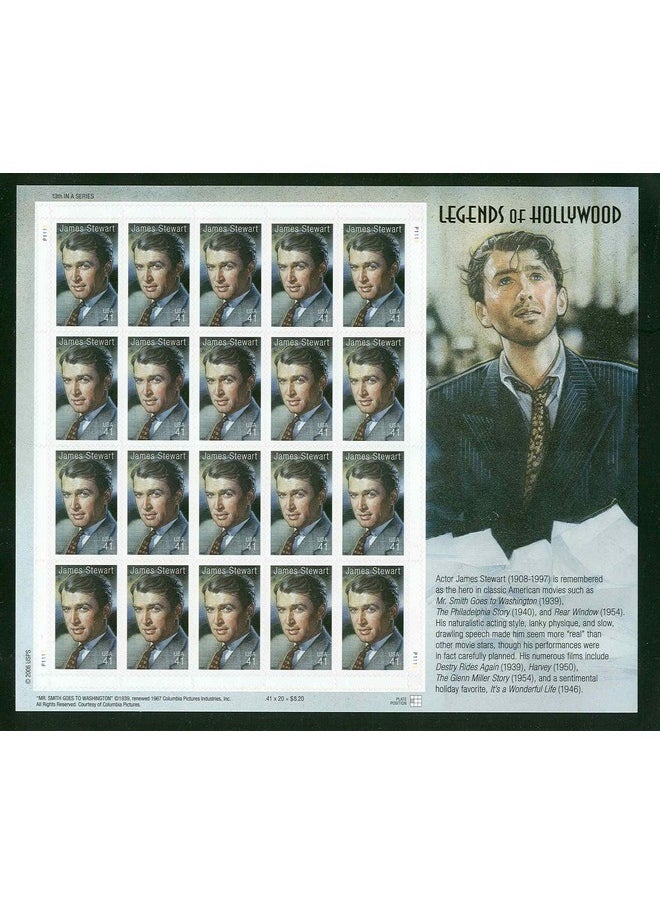 USPS James (Jimmy) Stewart: Legends Of Hollywood Full Sheet Of 20 X 41 Cent Stamps Usa 2007 Scott 4197  - Image 2