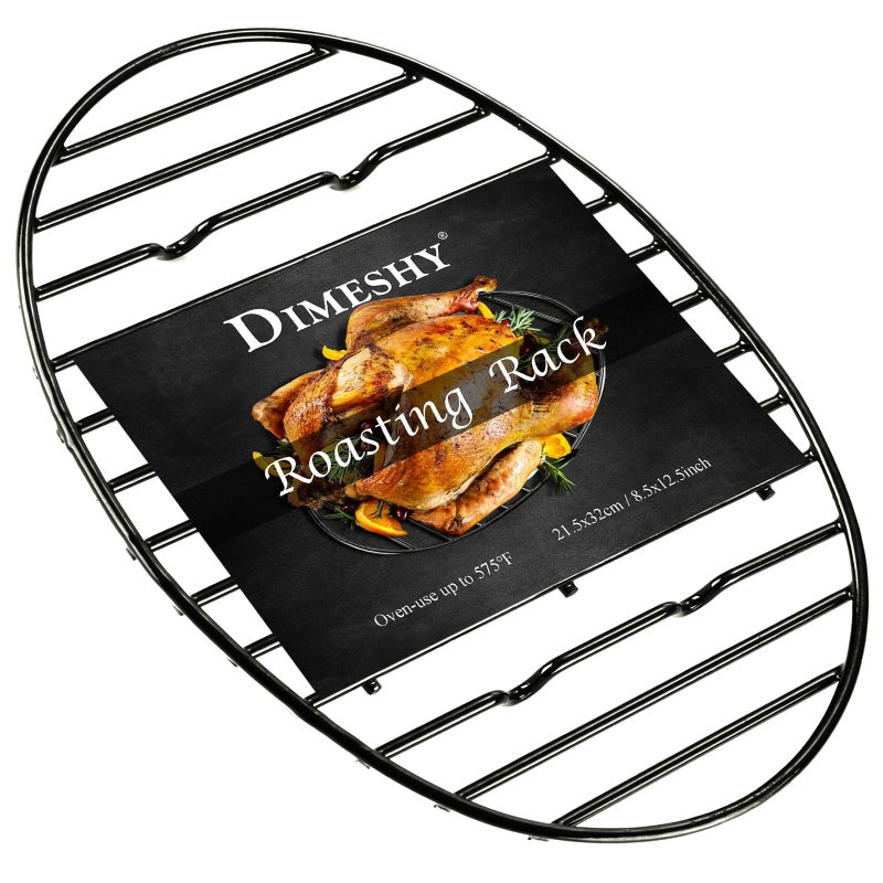 Dimeshy Roasting Rack  Black With Integrated Feet  Enamel Finished  Nonstick  Fit For 15 Inches Oval Roasting Pan  Safety  Dishwasher  Great For Basting  Cooking  Drying  Cooling Rack. (12.5 X 8.5 ) - Image 1