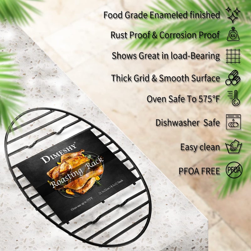 Dimeshy Roasting Rack  Black With Integrated Feet  Enamel Finished  Nonstick  Fit For 15 Inches Oval Roasting Pan  Safety  Dishwasher  Great For Basting  Cooking  Drying  Cooling Rack. (12.5 X 8.5 ) - Image 4