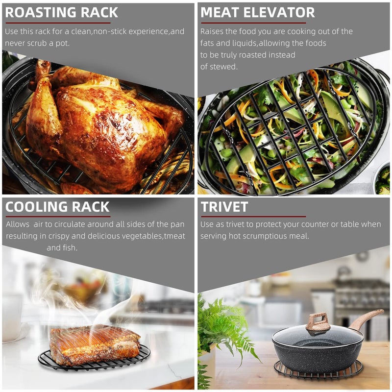 Dimeshy Roasting Rack  Black With Integrated Feet  Enamel Finished  Nonstick  Fit For 15 Inches Oval Roasting Pan  Safety  Dishwasher  Great For Basting  Cooking  Drying  Cooling Rack. (12.5 X 8.5 ) - Image 5