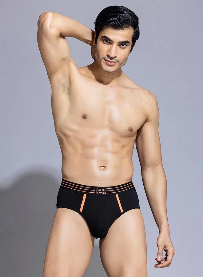 John Players John Player Pack of 2 - Solid Briefs with Striped Waistband