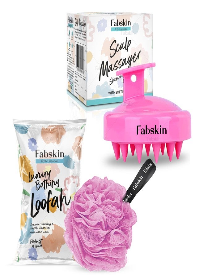 FABSKIN Loofah for Bathing & Scalp Massager Shampoo Brush Combo For Men & Women | Pink - Image 1