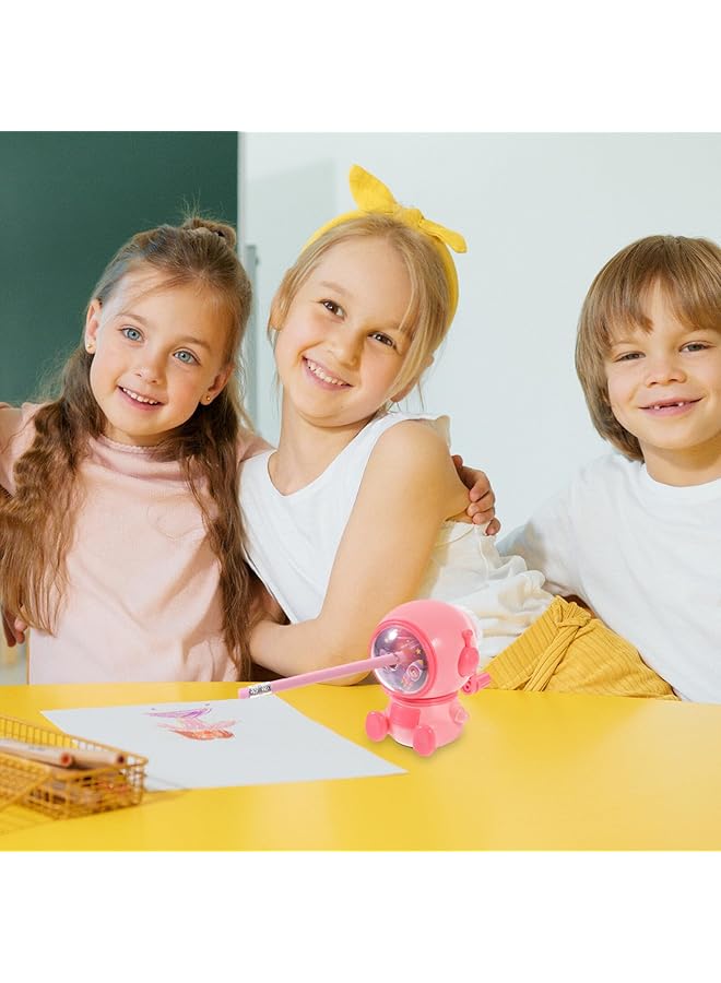 erorex Manual Pencil Device Hand Crank Pencil Sharpener Cartoon Spaceman Shaped Manual Colored Makeup Pencils Cutter Pink - Image 3