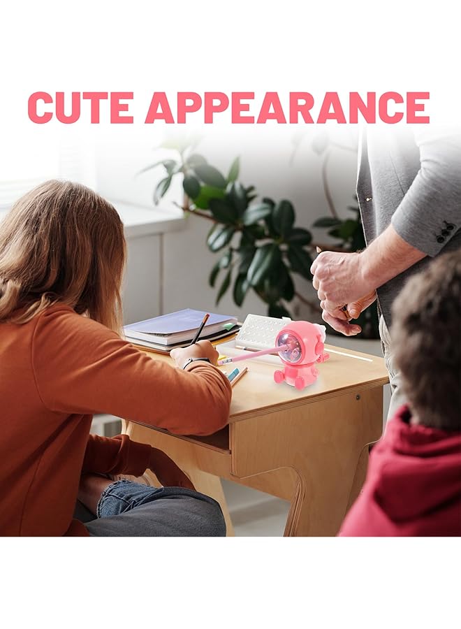 erorex Manual Pencil Device Hand Crank Pencil Sharpener Cartoon Spaceman Shaped Manual Colored Makeup Pencils Cutter Pink - Image 5