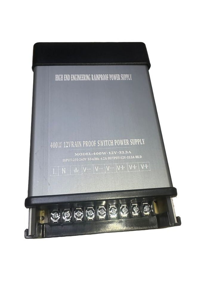 Rainproof 400W 12V LED Power Supply Driver for Outdoor Lighting, Signs, Strips, and Facade Projects.  - Image 1