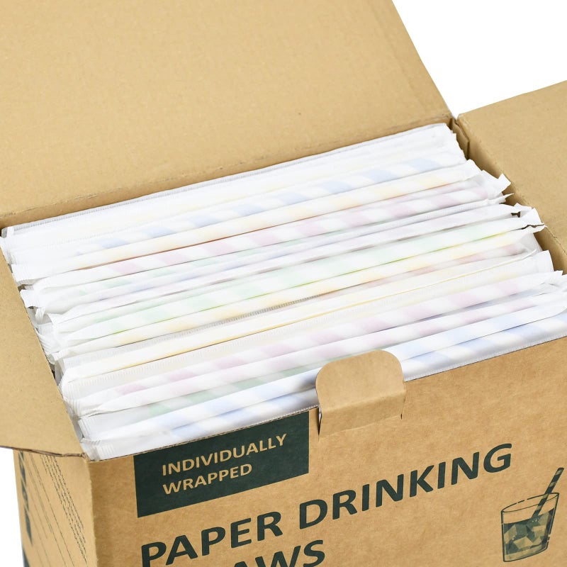chunspak Disposable Paper Drinking Straws Bulk  Individually Wrapped - 7.75 Inch  Assorted Colors (Case of 1000) - Image 4
