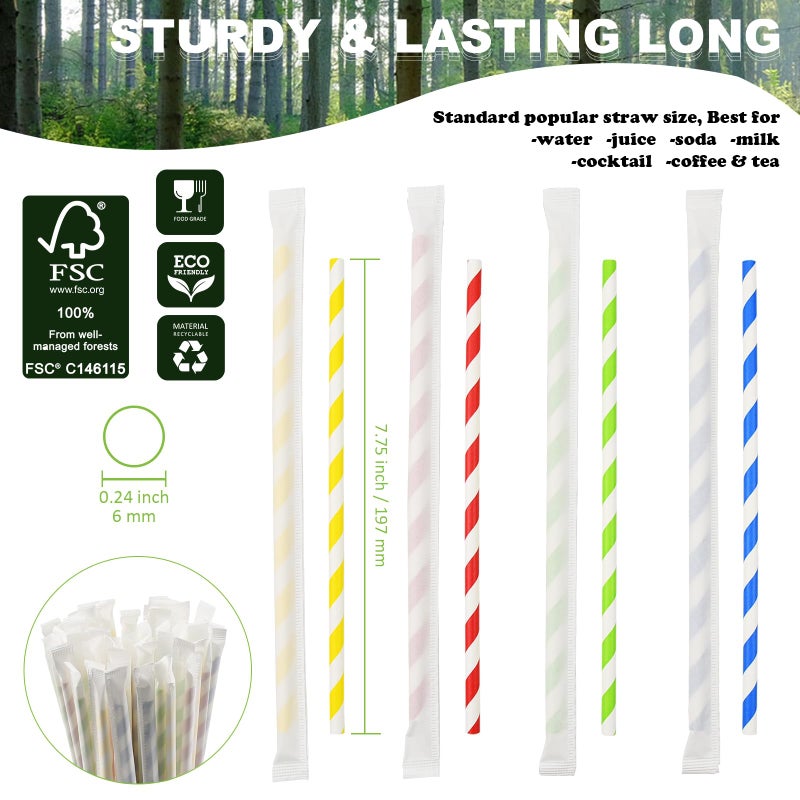 chunspak Disposable Paper Drinking Straws Bulk  Individually Wrapped - 7.75 Inch  Assorted Colors (Case of 1000) - Image 1