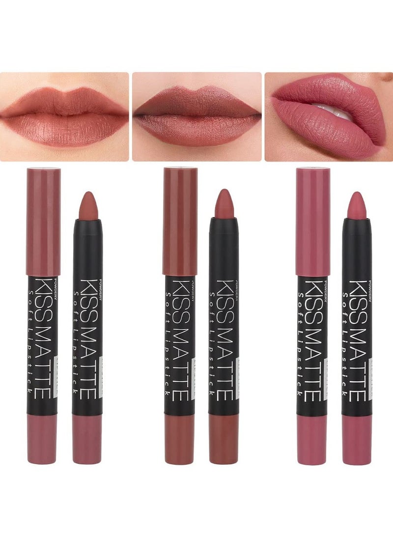 DNM Beauty 3Pcs Nude Beige Matte Lip Liner Crayon Pencil and Lipstick Set Chestnut Brown Mauve Thick Matte 24 Hour Long Lasting Waterproof Lipstick 5&6&9 - Image 1