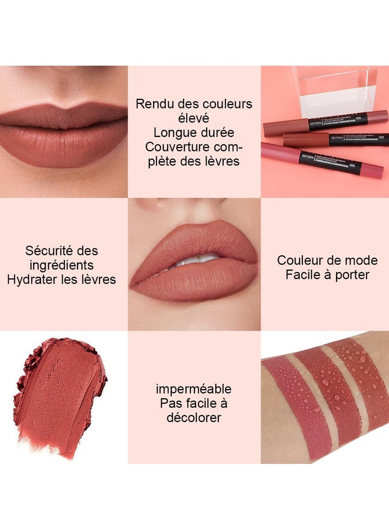 DNM Beauty 3Pcs Nude Beige Matte Lip Liner Crayon Pencil and Lipstick Set Chestnut Brown Mauve Thick Matte 24 Hour Long Lasting Waterproof Lipstick 5&6&9 - Image 4