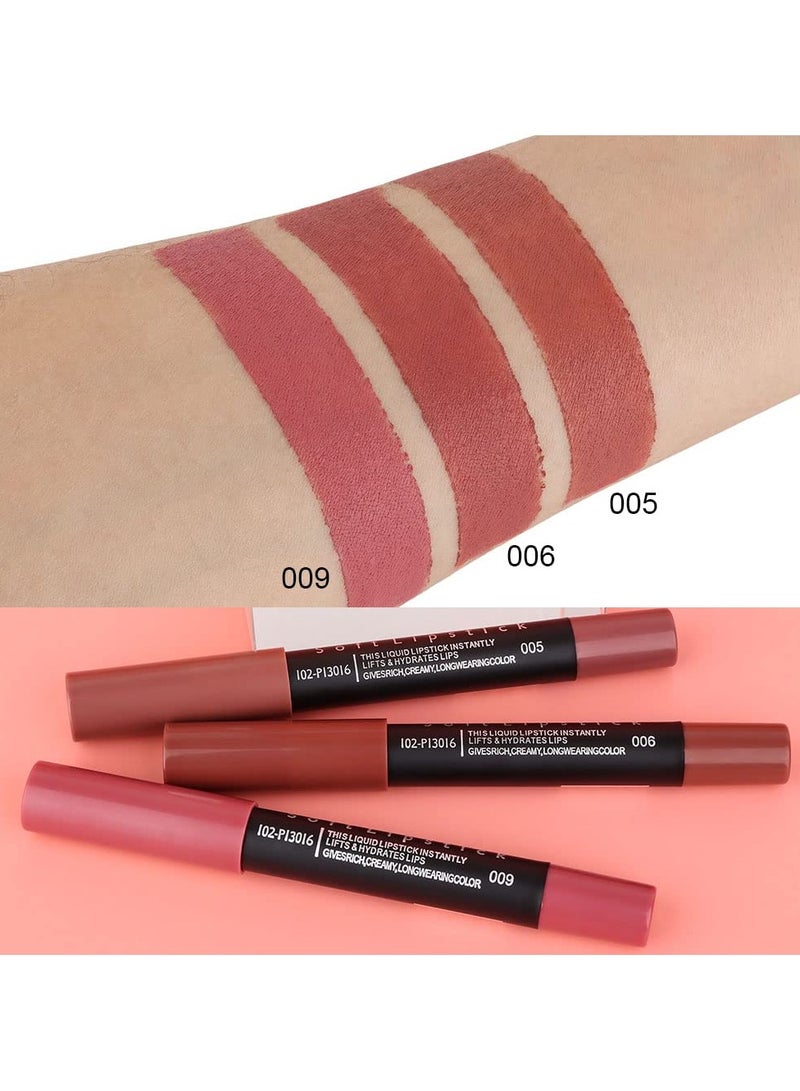 DNM Beauty 3Pcs Nude Beige Matte Lip Liner Crayon Pencil and Lipstick Set Chestnut Brown Mauve Thick Matte 24 Hour Long Lasting Waterproof Lipstick 5&6&9 - Image 3