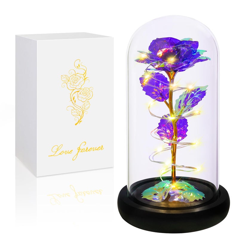 Childom Birthday Gifts for WomenFlowers for Delivery PrimeColorful Purple Light Up Rose in A Glass DomeChristmas Rose Gifts for Her Mom Women Wife Girl Grandma on Christmas Anniversary Valentines
