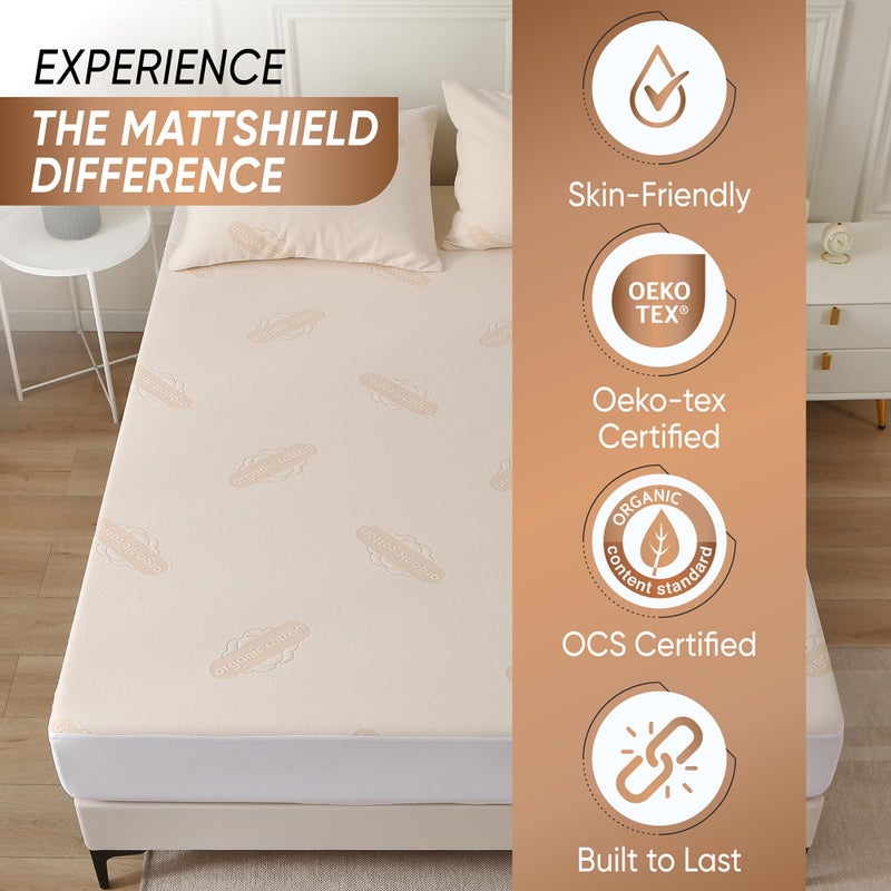 MATTSHIELD ORIGINAL Deluxe Waterproof Organic Mattress Protector Queen - Certified Organic Cotton Breathable Mattress Pad Cover - New 280 GSM Comfort - Jersey Cotton Skirt - Fitted Comfort - Image 3