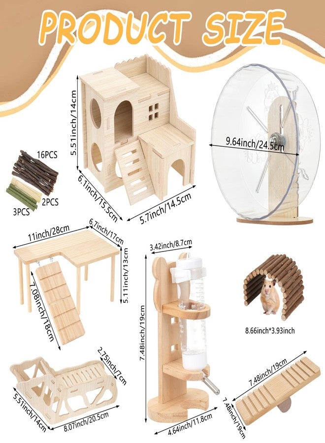 Foxtell Hamster Toys Complete Set - Noiseless Silent Exercise Wheel, Maze Wood House, Stand, Chew Toys & Water Bottle Cage Accessories for Hamster, Rat, Mice Small Animal Habitat - Image 2