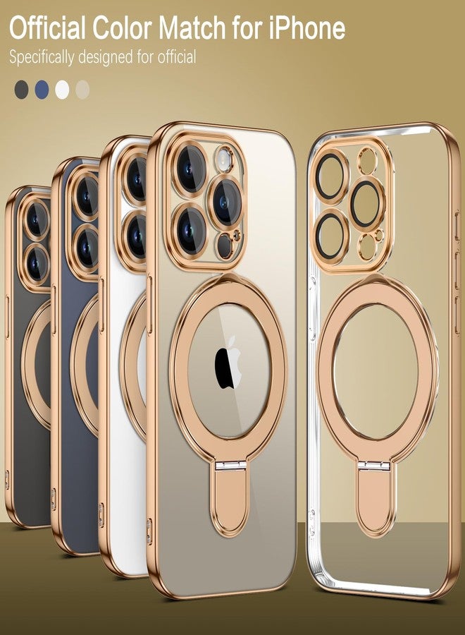 جراب GUAGUA لهاتف iPhone 15 Pro Max مع حامل، جراب مغناطيسي شفاف بحواف مطلية، حامل حلقي غير مرئي، نحيف، مقاوم للصدمات، جراب واقٍ مزود بحامل لهاتف iPhone 15 Pro Max مقاس 6.7 بوصة، لون ذهبي تيتانيوم صحراوي - Image 5